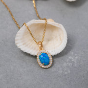 14K Solid Gold Blue Opal Necklace K117