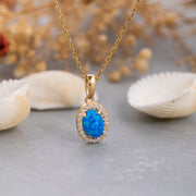 14K Solid Gold Blue Opal Necklace K117