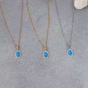 14K Solid Gold Blue Opal Necklace K117