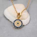 Load image into Gallery viewer, 14K Solid Gold Evil Eye Necklace K114
