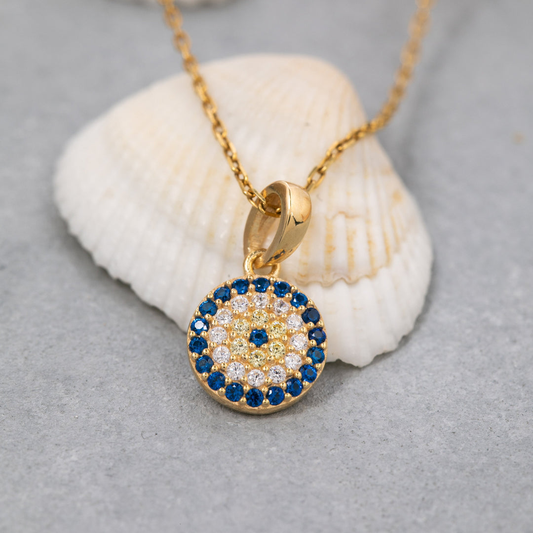 14K Solid Gold Evil Eye Necklace K114