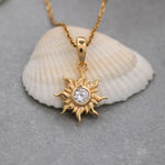 Load image into Gallery viewer, 14K Solid Gold Sun Necklace K113
