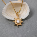 Load image into Gallery viewer, 14K Solid Gold Sun Necklace K113
