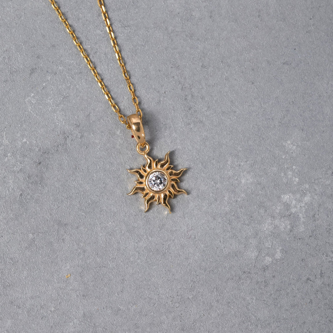 14K Solid Gold Sun Necklace K113