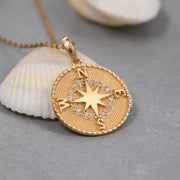 14K Solid Gold Compass Necklace K118