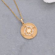 14K Solid Gold Compass Necklace K118