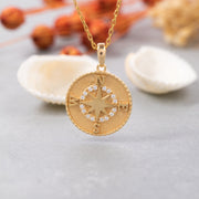 14K Solid Gold Compass Necklace K118