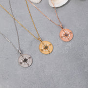14K Solid Gold Compass Necklace K118