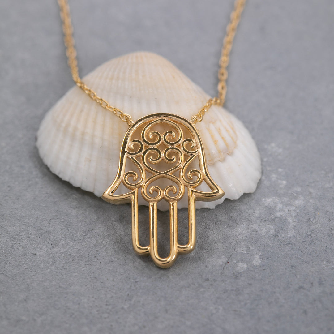 14K Solid Gold Hamsa Necklace K121