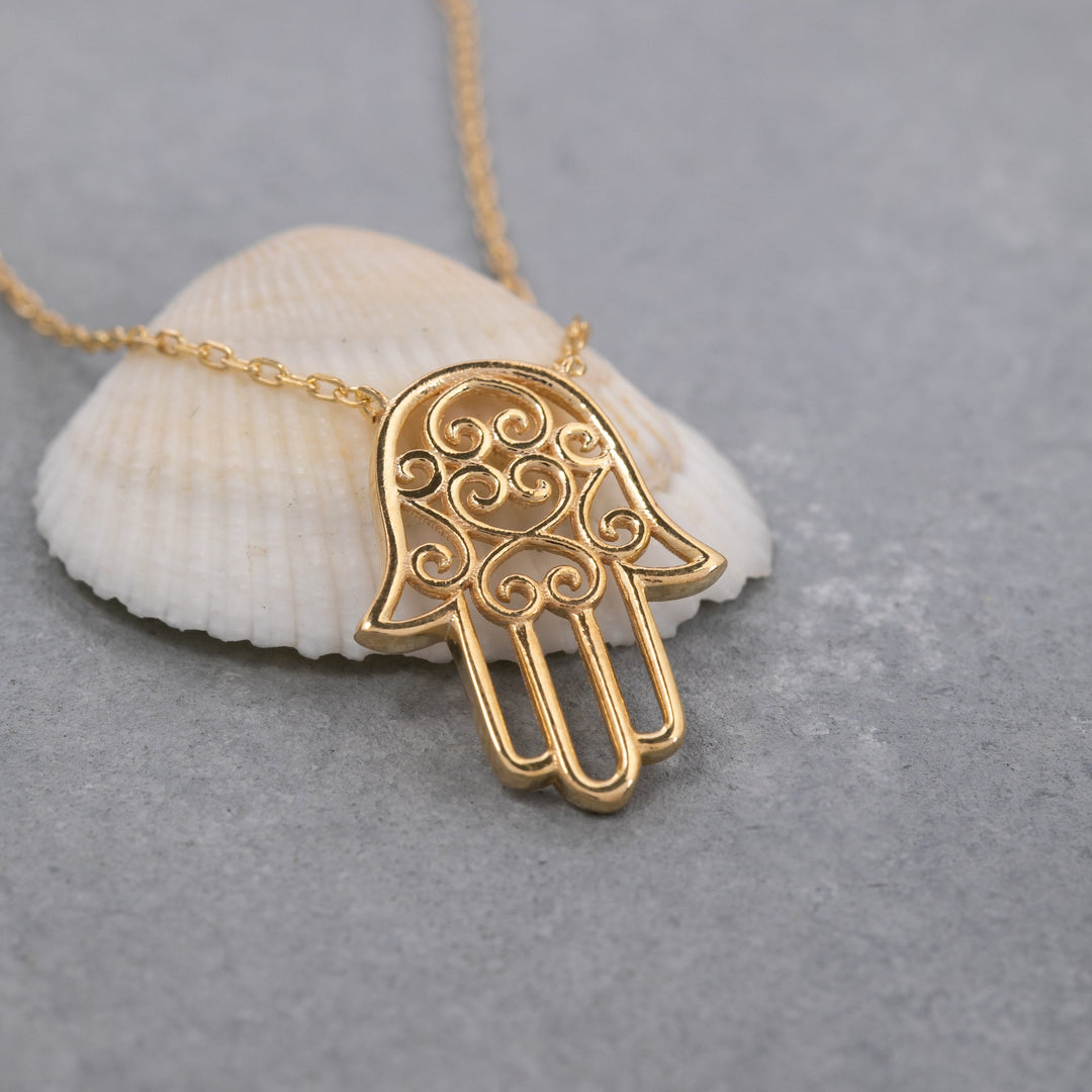 14K Solid Gold Hamsa Necklace K121