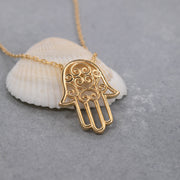14K Solid Gold Hamsa Necklace K121