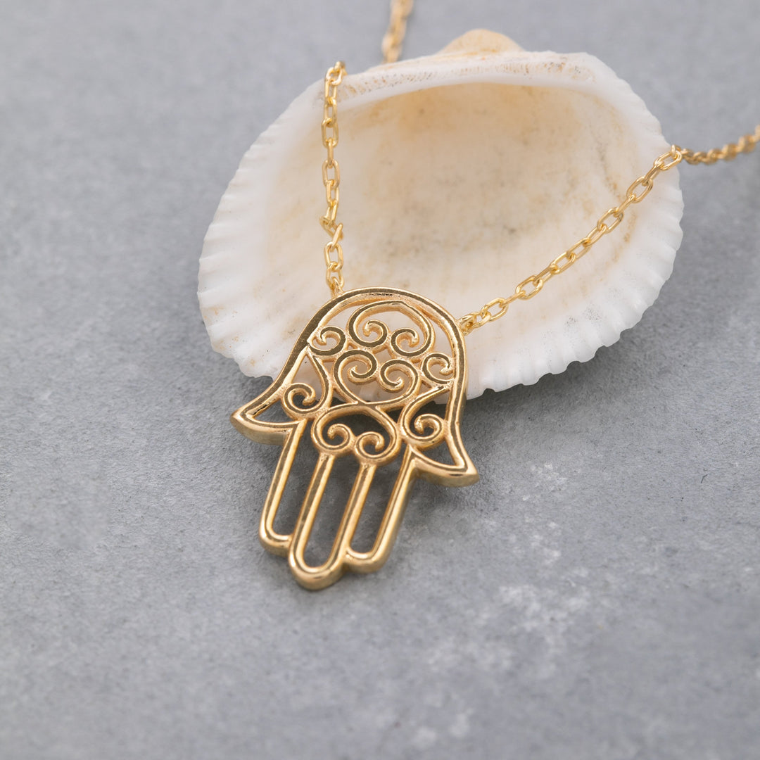 14K Solid Gold Hamsa Necklace K121