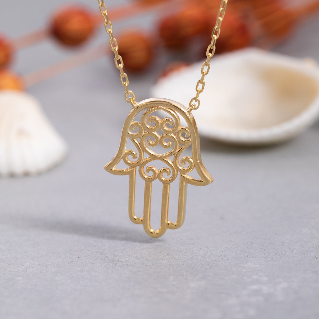 14K Solid Gold Hamsa Necklace K121