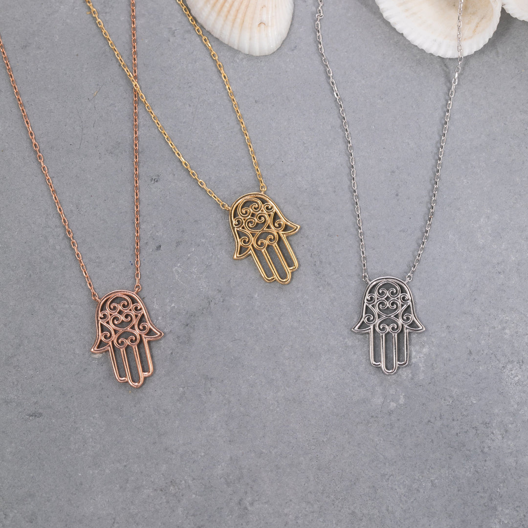 14K Solid Gold Hamsa Necklace K121