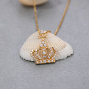14K Solid Gold Crown Necklace K126