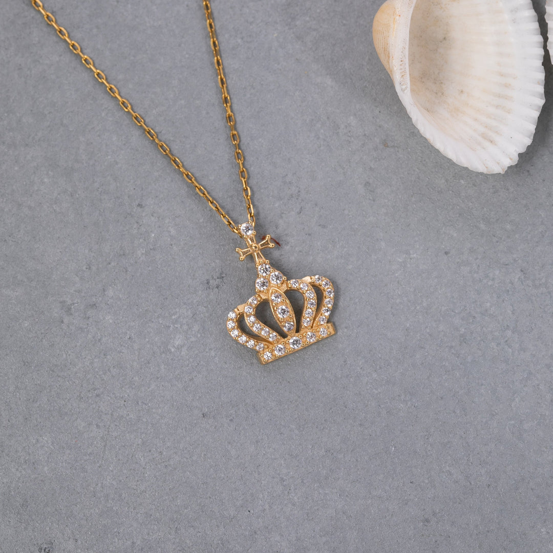 14K Solid Gold Crown Necklace K126