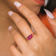 14K Solid Gold Ruby Baguette Ring Y204