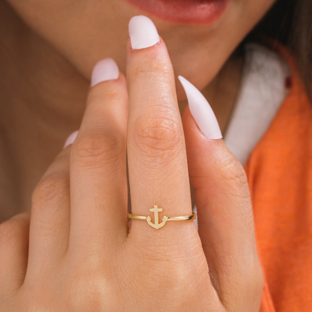 14K Solid Gold Anchor Ring Y209