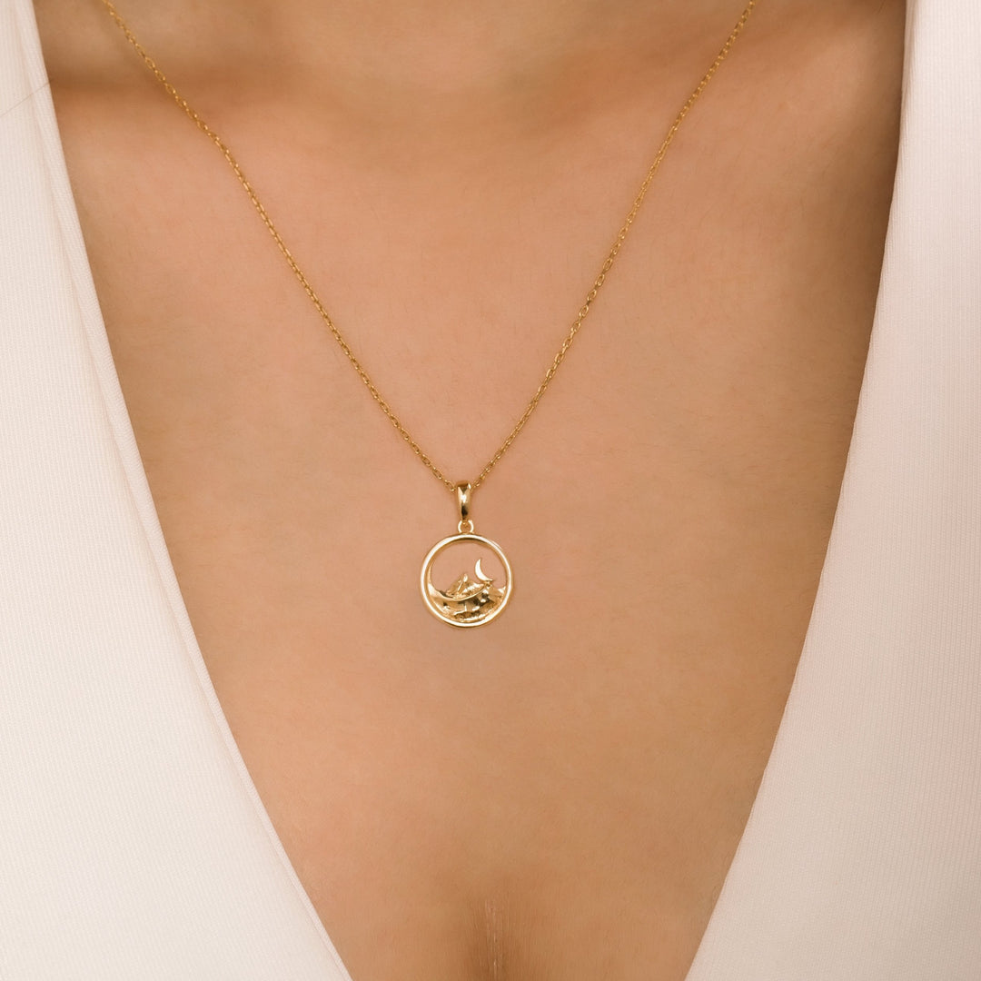 14K Solid Gold Mountain Necklace Y110