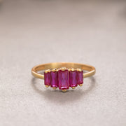 14K Solid Gold Ruby Baguette Ring Y204