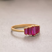14K Solid Gold Ruby Baguette Ring Y204