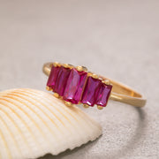 14K Solid Gold Ruby Baguette Ring Y204