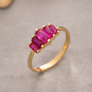 14K Solid Gold Ruby Baguette Ring Y204