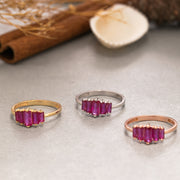 14K Solid Gold Ruby Baguette Ring Y204