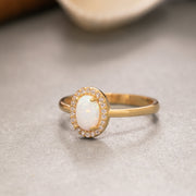 14K Solid Gold White Opal Ring Y205