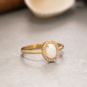 14K Solid Gold White Opal Ring Y205