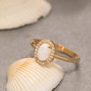 14K Solid Gold White Opal Ring Y205
