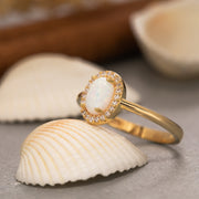 14K Solid Gold White Opal Ring Y205