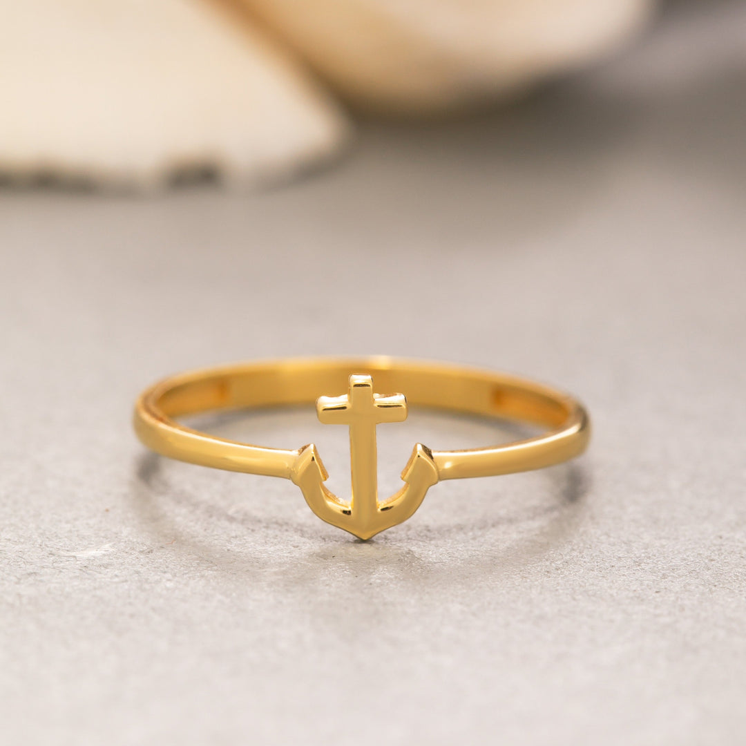 14K Solid Gold Anchor Ring Y209