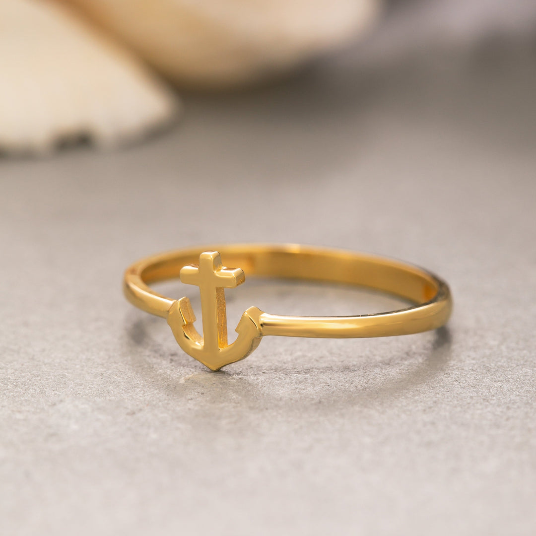 14K Solid Gold Anchor Ring Y209