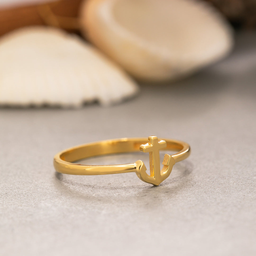 14K Solid Gold Anchor Ring Y209