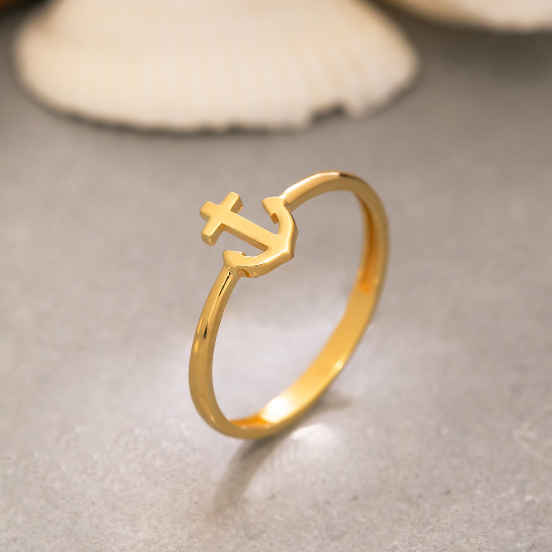 14K Solid Gold Anchor Ring Y209