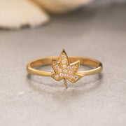 14K Solid Gold Maple Leaf Ring Y212