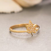 14K Solid Gold Maple Leaf Ring Y212