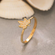 14K Solid Gold Maple Leaf Ring Y212