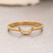 14K Solid Gold Thin Moon Ring Y214