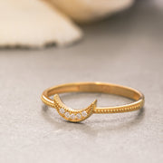 14K Solid Gold Thin Moon Ring Y214