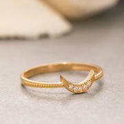 14K Solid Gold Thin Moon Ring Y214