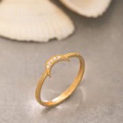 14K Solid Gold Thin Moon Ring Y214