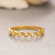 14K Solid Gold Thin Leaf Ring Y223