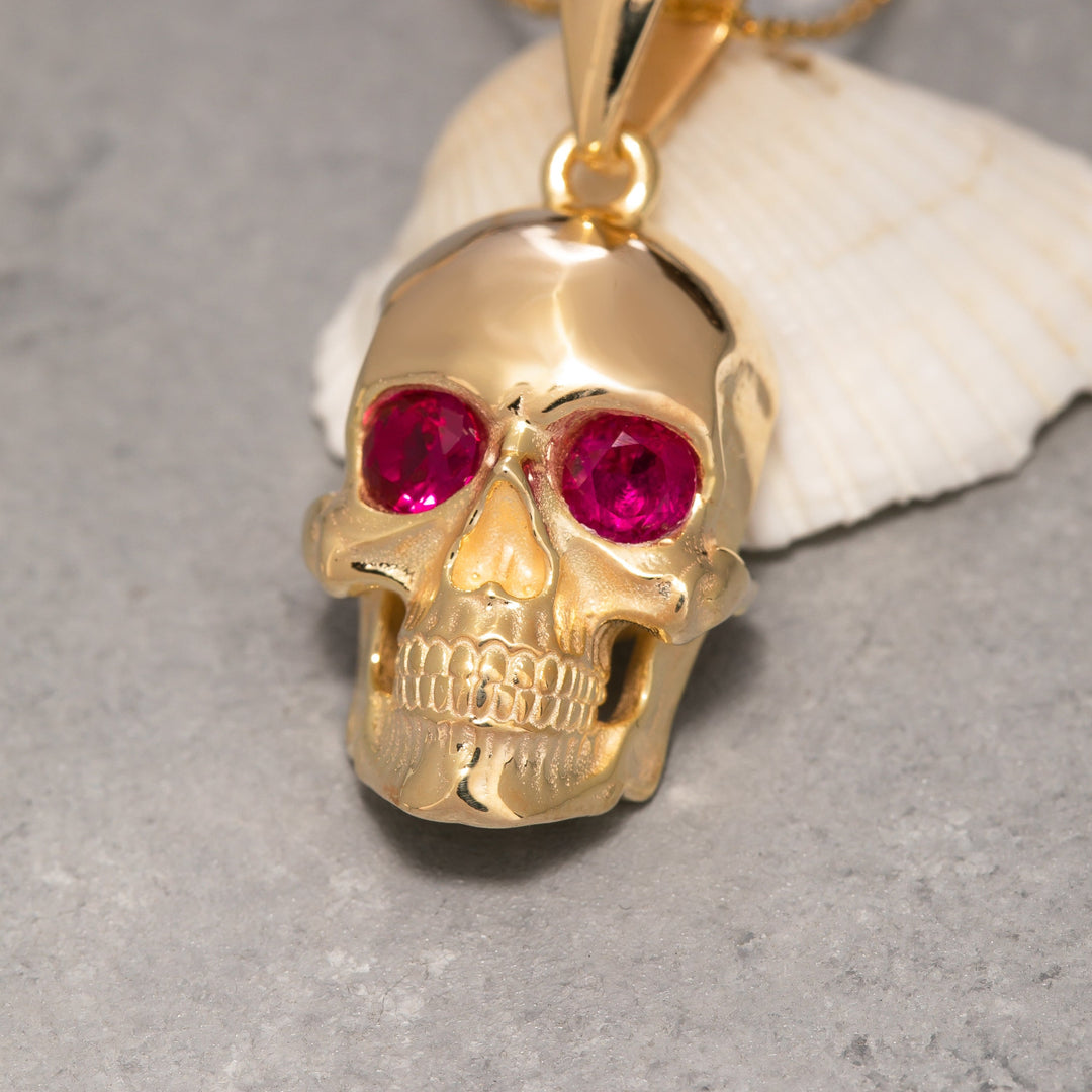 14K Solid Gold Skull Necklace K111