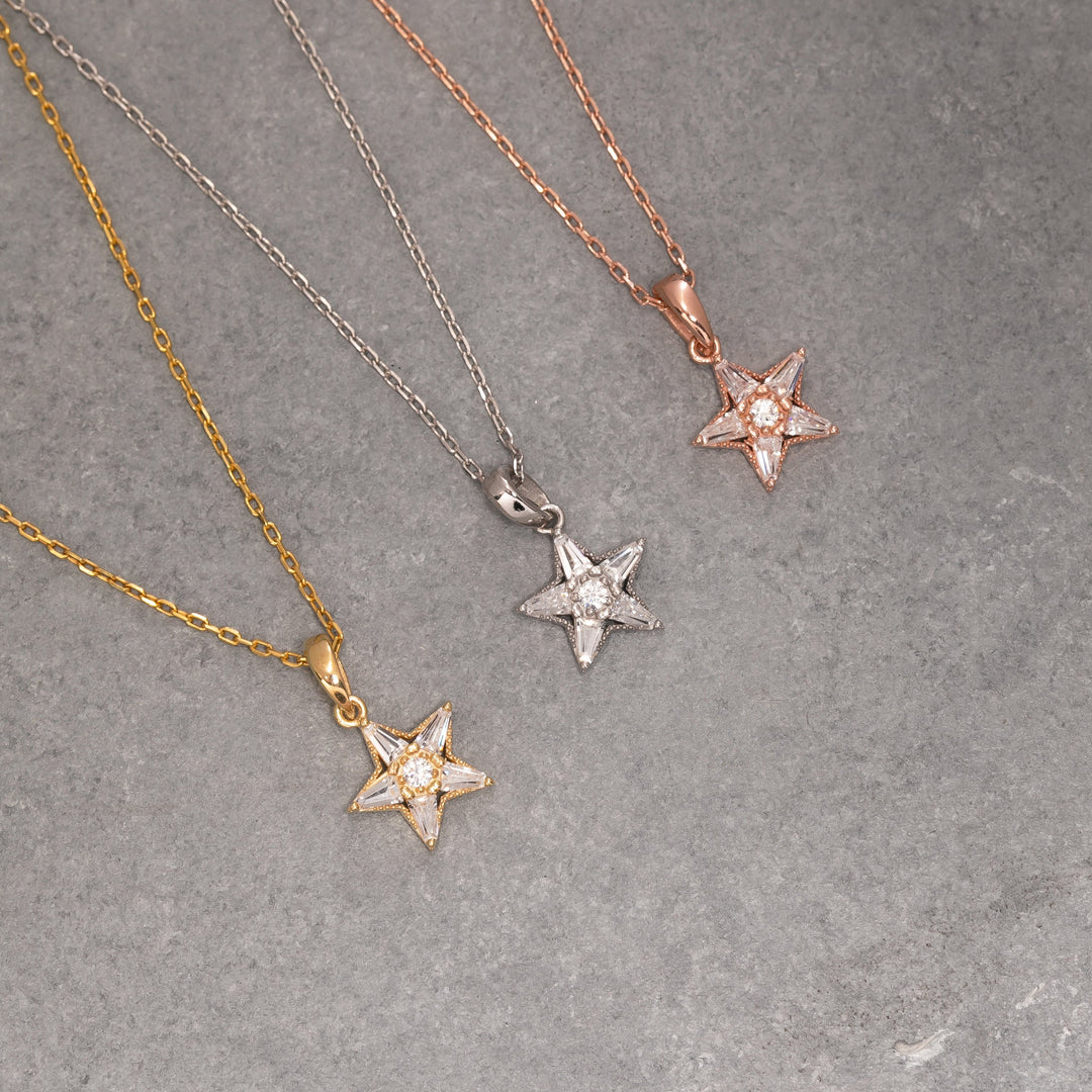 14K Solid Gold Star Necklace K107