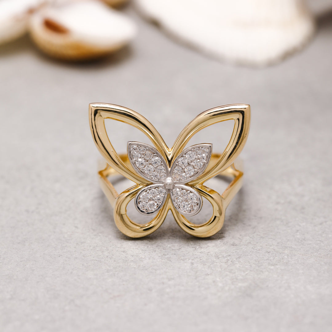 14K Solid Gold Butterfly Ring Y197