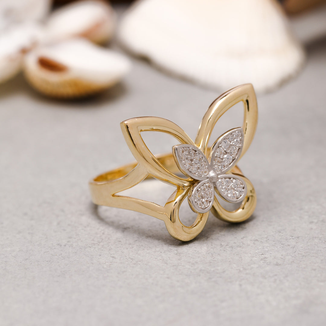 14K Solid Gold Butterfly Ring Y197