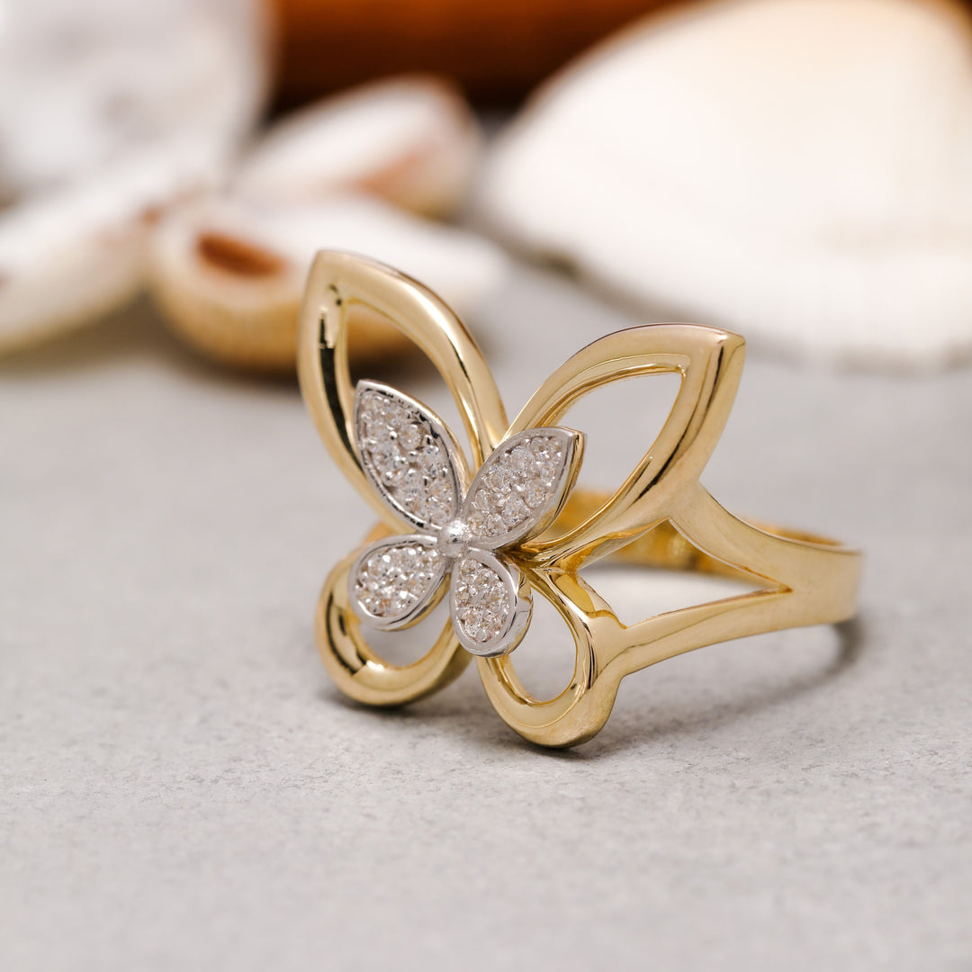 14K Solid Gold Butterfly Ring Y197