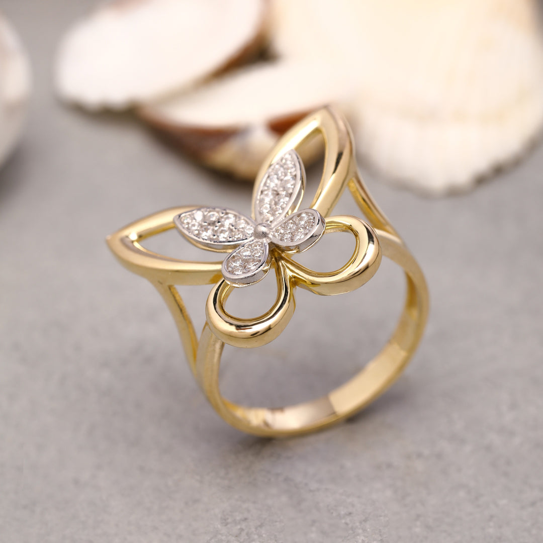 14K Solid Gold Butterfly Ring Y197